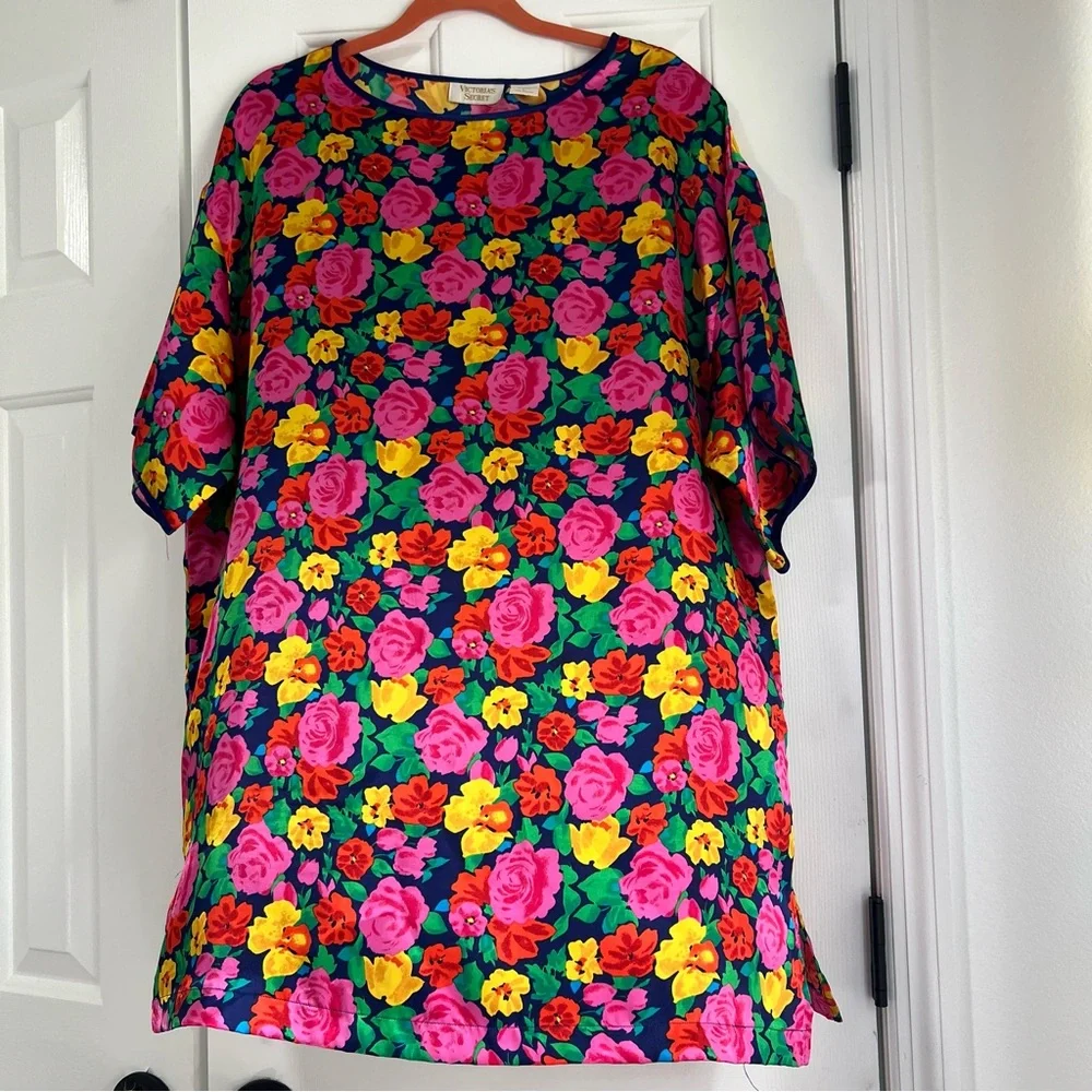 RARE Vintage GOLD Label Victoria’s Secret Sleep Shirt Gown Short Sleeve Blouse L